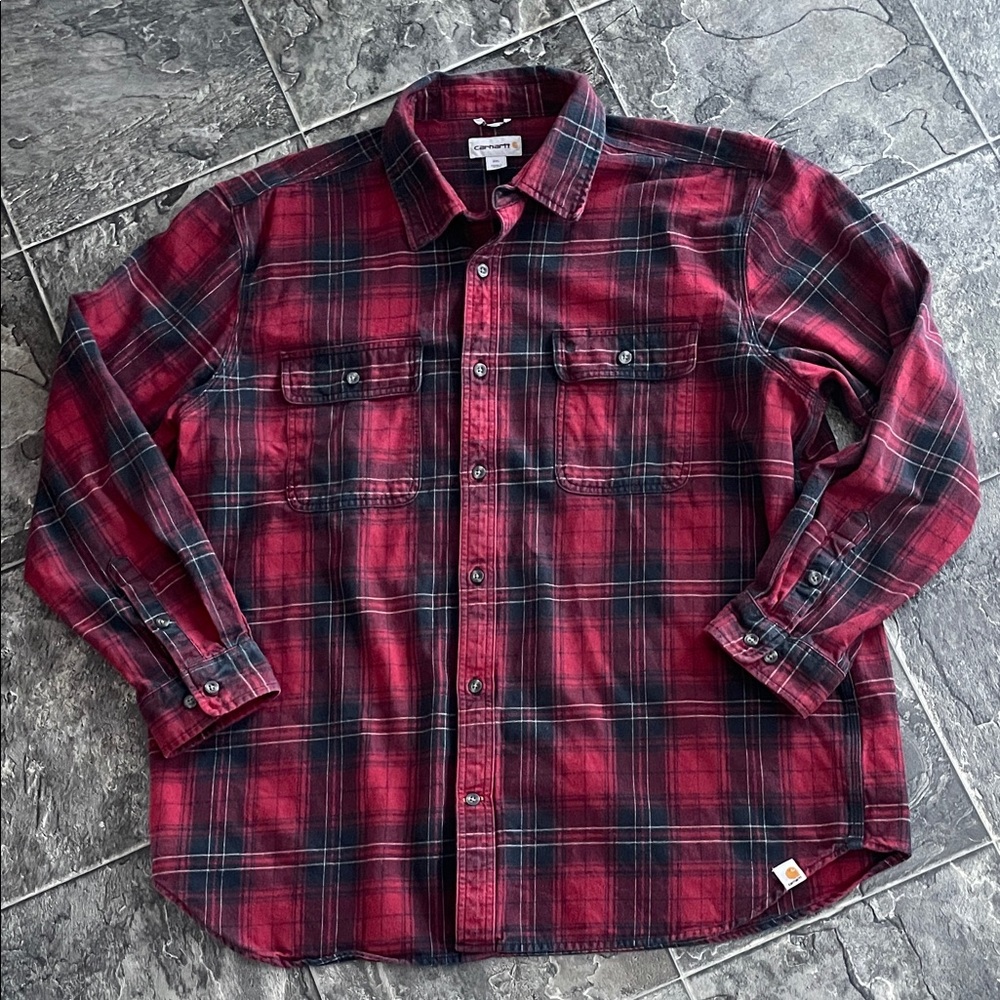 CARHARTT Men's Red & Black Plaid Shirt Heavy Outdoor Workwear Streetwear Grunge